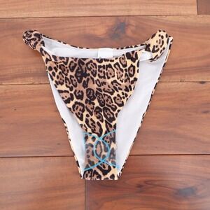 ASOS DESIGN Leopard Print Rib Knot High Leg Bikini Bottoms Size 4